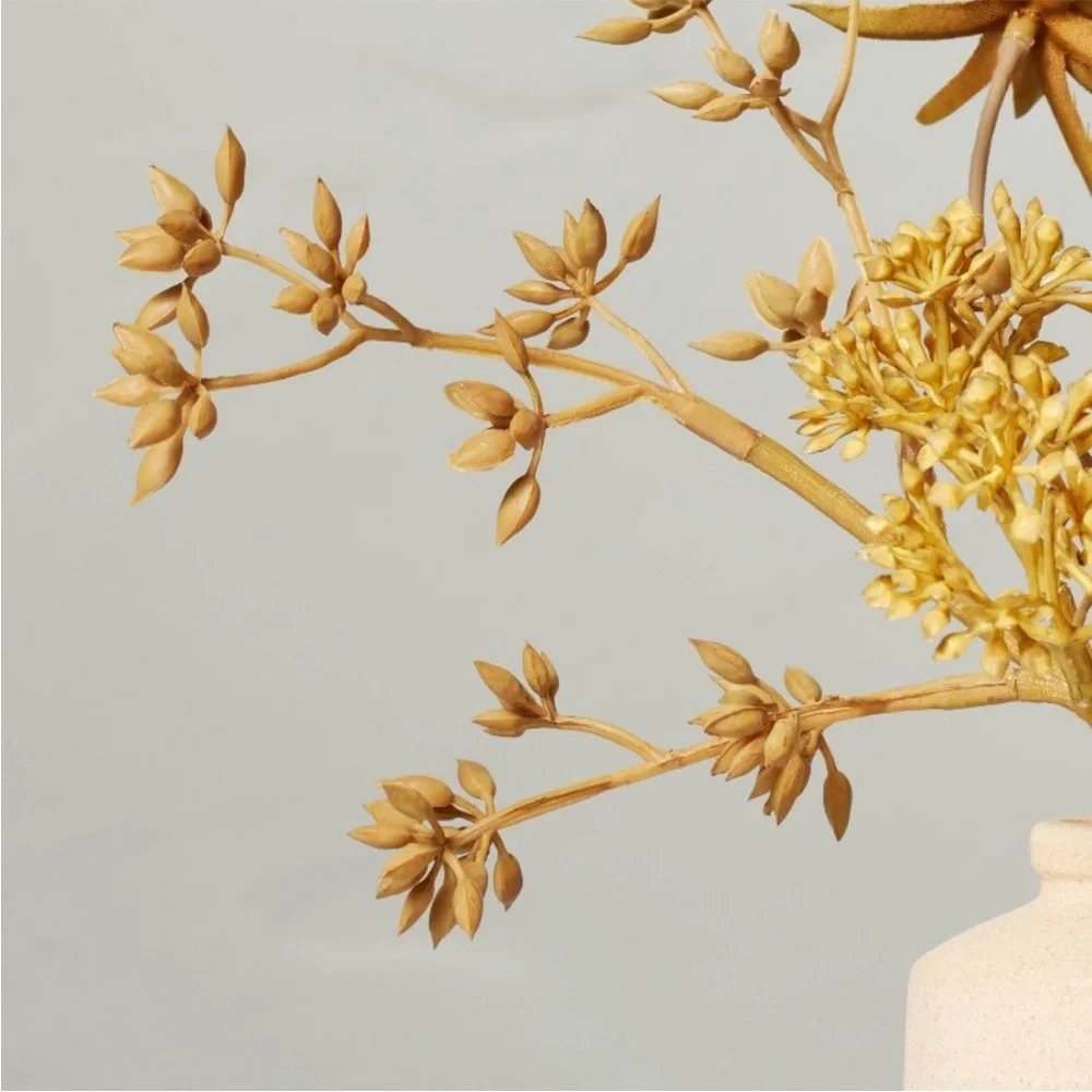 HEARTH & HAND NEW faux bleached sedum & thistle fall arrangement -9”